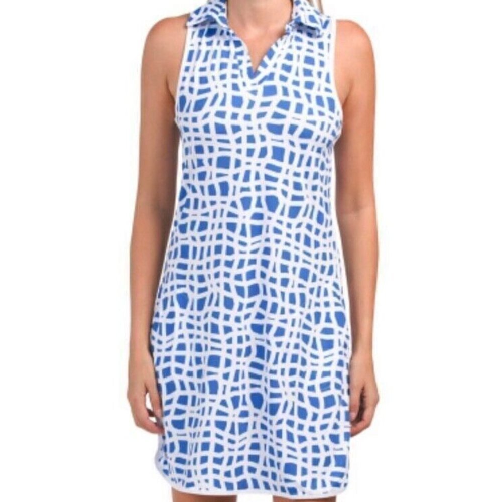 NWT Gottex Lorna Golf & Tennis Blue Checks Dress With Pockets Small S
